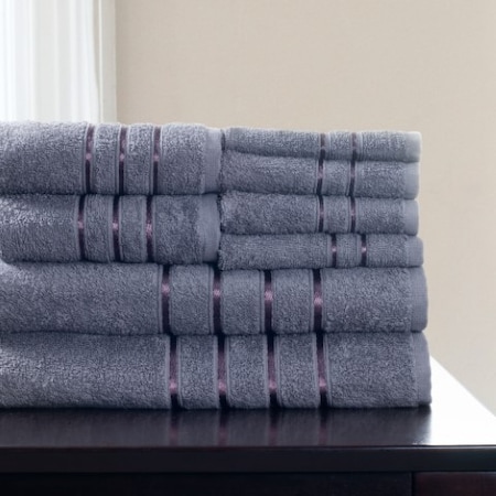 Hastings Home 8 Piece 100 Percent Cotton Plush Bath Towel Set - Silver 877694WTF